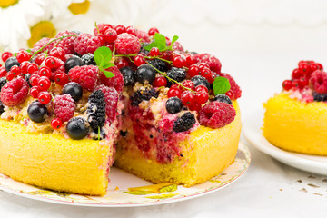 cake  with fresh summer  berries