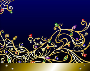 Vector horizontal gold jewerly background with gems