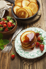 Homemade pancake with strawberry jam