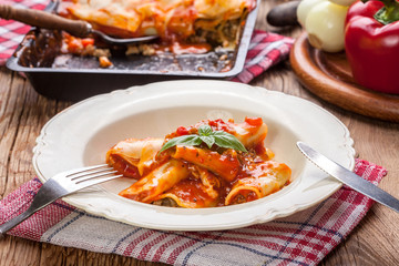 Lasagna with beef . Italian cuisine.