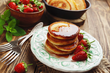 Homemade pancake with strawberry jam