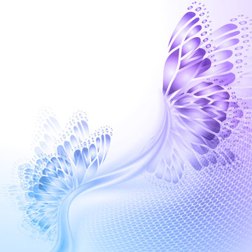 Abstract wave blue purplr background with butterfly