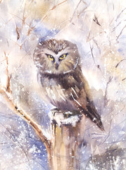 Eagle owl sitting on a branch