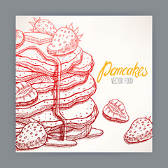 card of pancakes with strawberry