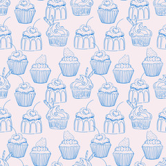 seamless blue cute cupcakes