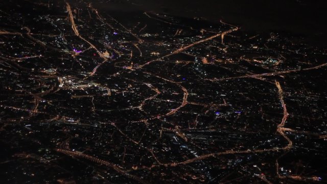 Huge panorama of Moscow from the airplane by night 