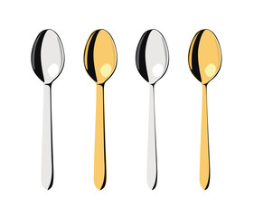 Silver and gold spoon set isolated on white background