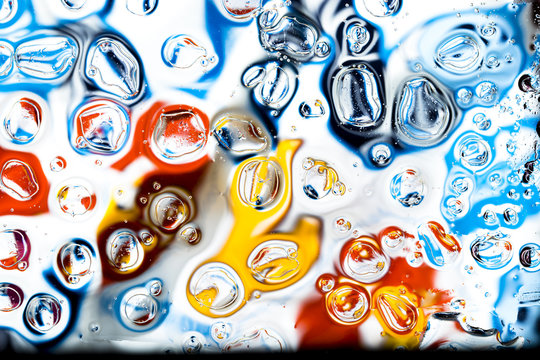 Oil and water droplets