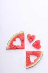 Obraz na płótnie Canvas pieces of heart shape watermelon with copyspace
