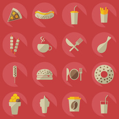 Flat concept, set modern design with shadow food
