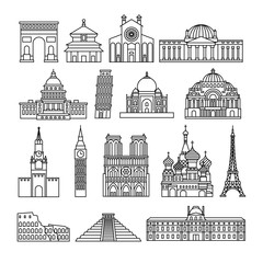Monuments thin line icons