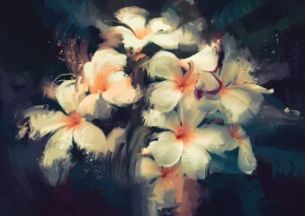 Wandcirkels aluminium painting showing beautiful white flowers in dark background © grandfailure