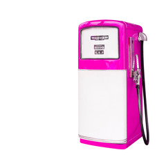 pink retro fuel dispenser isolated on white background with clip