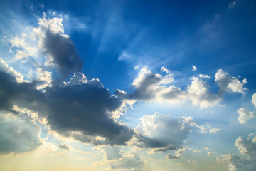 Beautiful blue sky with clouds and sun rays