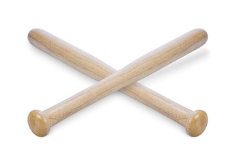 wooden baseball bat and shadow on white background with clipping