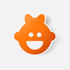 Paper clipped sticker: baby face girl