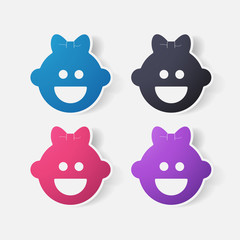 Obraz premium Paper clipped sticker: baby face girl