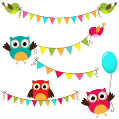 Vector set of colorful and bright bunting with birds