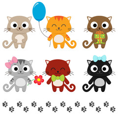 Stylized set of cute cartoon kittens. Vector illustration