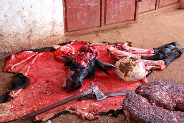 The butchering of a cow to market of Pomerini in Tanzania - Africa
