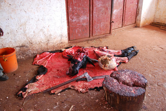 The butchering of a cow to market of Pomerini in Tanzania - Africa