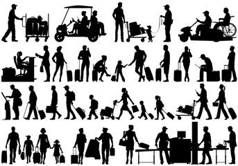 Vector silhouettes of people at airport
