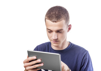 Young man using tablet pc