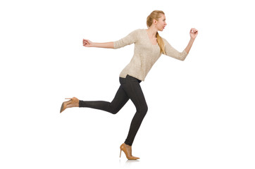 Young slim woman isolated on white