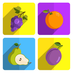 Colorful Fruit Icon Set on Bright Background