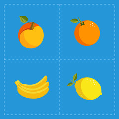 Colorful Fruit Icon Set on Bright Background