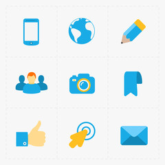Modern colorful flat social icons set on White