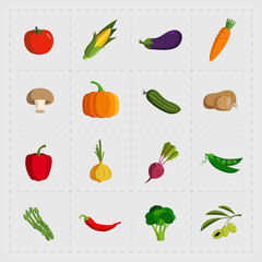 Colorful Vegetable Icon Set on White Background