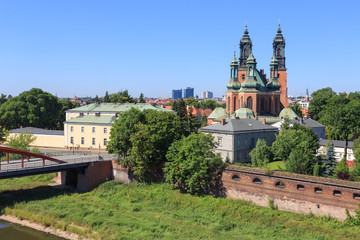 Naklejka premium Poznan - view from the vantage point on the terrace of Interactive History Centre of Cathedral Island ( polish: Ostrow Tumski) in Poznan. 