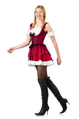 Woman in bavarian costume isolated on white