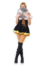 Woman in bavarian costume isolated on white