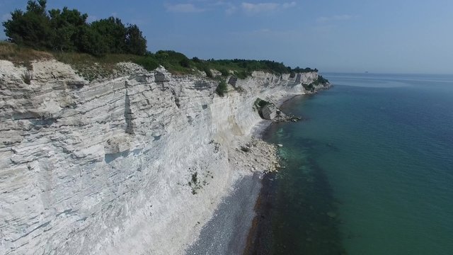Aerial view of Stevns Cliff located in Zealand, Denmark