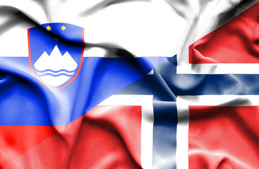 Fototapeta premium Waving flag of Norway and Slovenia