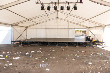 Empty tent with stage after a party