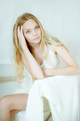 Naklejka premium Beautiful young woman with clean fresh skin
