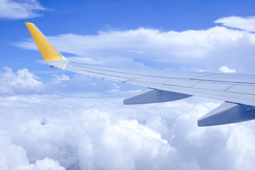 view from the window when airplane flying in the cloud