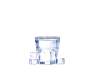 Glass of pure water with ice cubes. Isolated on white background