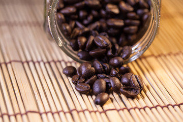 Coffee beans in a glass jar