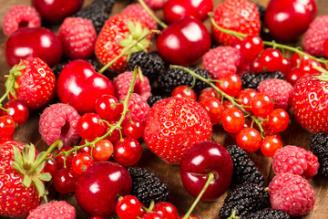 Collection of cherries, strawberries, mulberries, red currants,