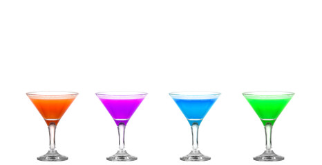 Four martini glasses with colored cocktails - hurray !!