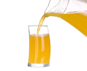 Orange juice and slices of orange isolated on white