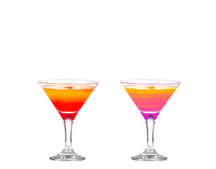 Two refreshing cocktail color isolate on white