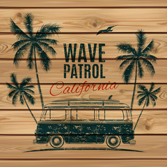 Grunge, vintage, retro surf van.