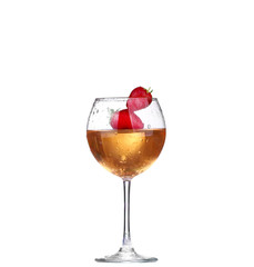Single Strawberry splashing into a glass of wine
