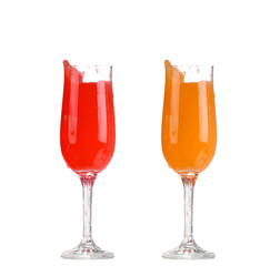 Two refreshing cocktail color isolate on white