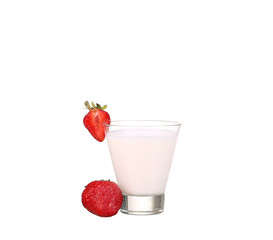Fresh fruits and smoothies on white